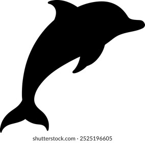 Smooth dolphin silhouette with flowing curves, distinct dorsal fin, and dynamic movement on white