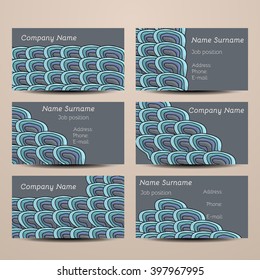 Smooth Doodling Visiting Card Set. Business cards, invitations. Front page and back page.