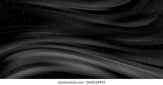 Smooth elegant black satin texture abstract background. Luxurious flowing background design. Vector Drapery Wallpaper BG