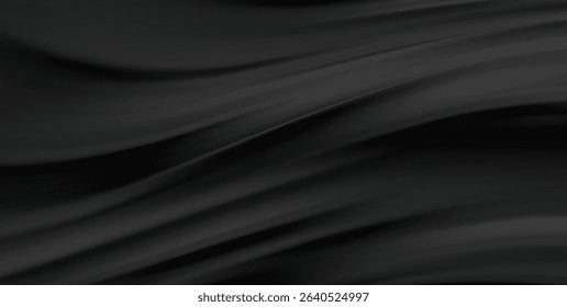 Smooth elegant black satin texture abstract background. Luxurious flowing background design. Vector Drapery Wallpaper BG
