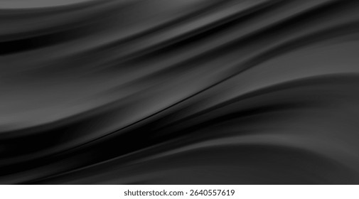 Smooth elegant black satin texture abstract background. Luxurious flowing background design. Vector Drapery Wallpaper BG