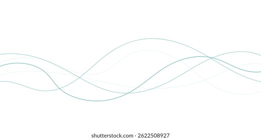 A smooth, elegant design featuring overlapping teal lines creating a wave-like pattern against a clean white backdrop.