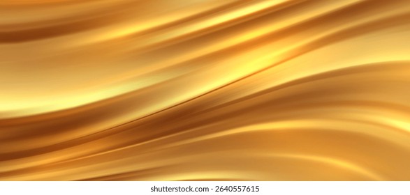 Smooth elegant Gold satin texture abstract background. Luxurious flowing background design. Vector Drapery Wallpaper BG