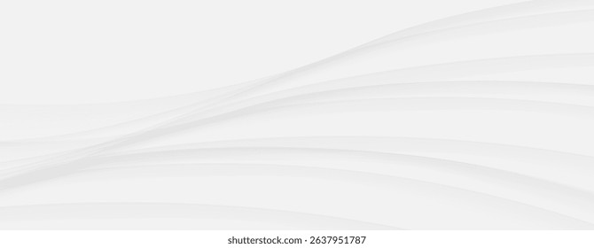 Smooth elegant white and gray wavy lines form an abstract background with soft shadows, perfect for modern design.