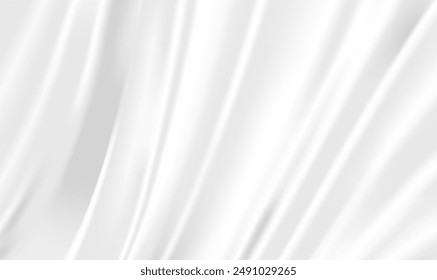 Smooth elegant white silk fabric cloth texture background, flowing satin waves. Beautiful flowing cloth. Smooth drape curtain for Christmas, New Year, Grand Opening ceremony. Elegance Vector EPS10.
