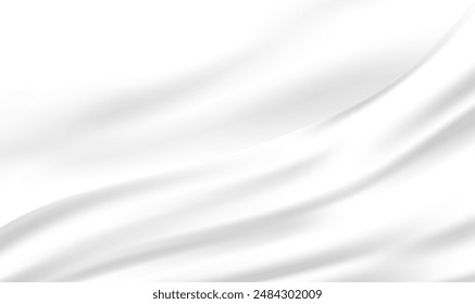 Smooth elegant white silk or satin luxury cloth texture background. White gray satin texture with beautiful soft blur pattern natural. Fabric textile drape. Christmas, New Year. Elegance Vector EPS10.