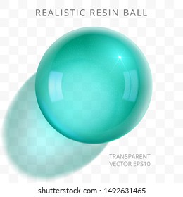 Smooth epoxy resin ball. 3d realistic vector image. Transparent gradient mesh. Grainy texture. Blue and green drop of gel. Icon of synthetic UV resin for 3D printing. Bright aquamarine tints. Top view