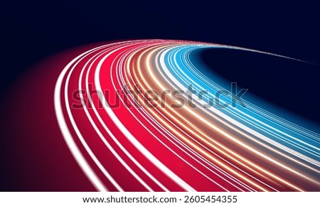 A smooth and fast motion of neon lights creates a futuristic, high-tech scene. It conveys the endless advancement of technology at a rapid pace.	