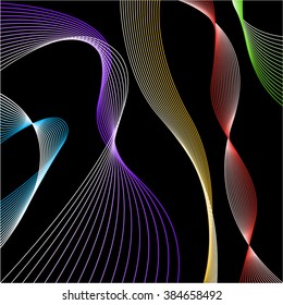Smooth flexible curved lines set isolated on black background for use in design