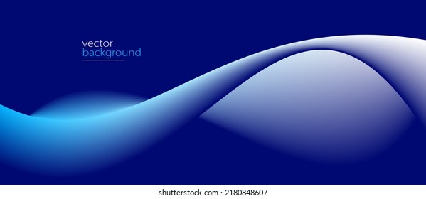 Smooth flow of wavy shape with gradient vector abstract background, dark blue design curve line energy motion, relaxing music sound or technology.