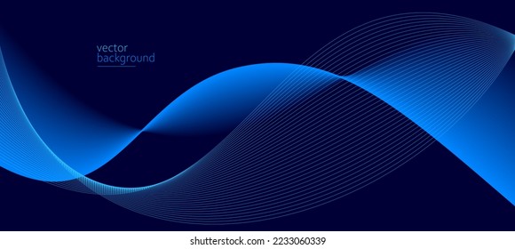 Smooth flow of wavy shape with gradient vector abstract background, dark blue design curve line energy motion, relaxing music sound or technology.