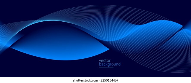 Smooth flow of wavy shape with gradient vector abstract background, dark blue design curve line energy motion, relaxing music sound or technology.