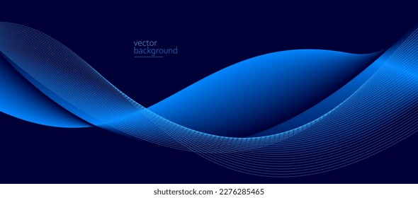 Smooth flow of wavy shape with gradient vector abstract background, dark blue design curve line energy motion, relaxing music sound or technology.