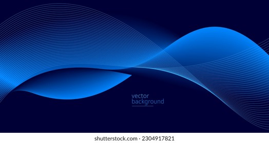 Smooth flow of wavy shape with gradient vector abstract background, dark blue design curve line energy motion, relaxing music sound or technology.