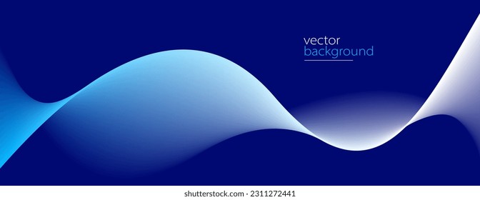 Flujo liso de forma ondulada con fondo abstracto del vector gradiente, diseño azul oscuro de la curva de la línea de energía, sonido o tecnología de música relajante.