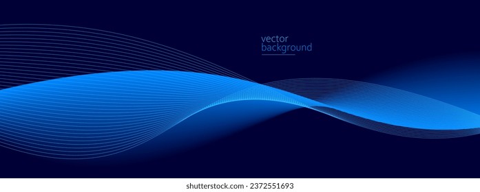 Smooth flow of wavy shape with gradient vector abstract background, dark blue design curve line energy motion, relaxing music sound or technology.