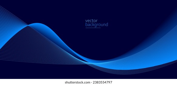 Flujo liso de forma ondulada con fondo abstracto del vector gradiente, diseño azul oscuro de la curva de la línea de energía, sonido o tecnología de música relajante.