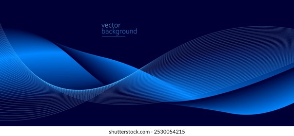 Fluxo suave de forma ondulada com fundo abstrato de vetor gradiente, movimento de energia de linha de curva de design azul escuro, som de música relaxante ou tecnologia.