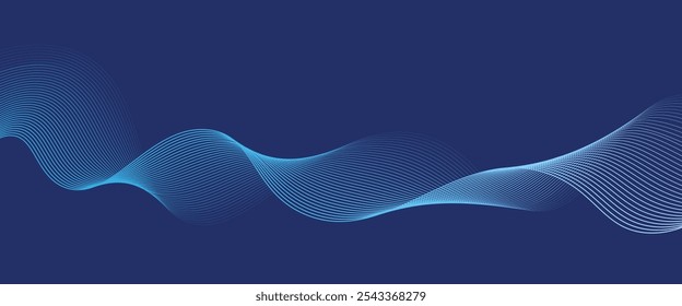 Smooth flow of wavy shape with gradient vector abstract background, dark blue design curve line energy motion, relaxing music sound or technology