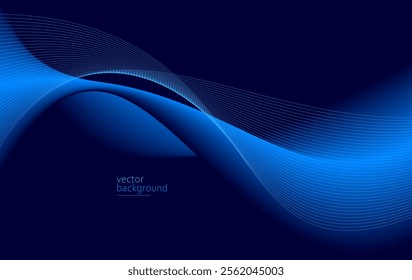 Smooth flow of wavy shape with gradient vector abstract background, dark blue design curve line energy motion, relaxing music sound or technology.