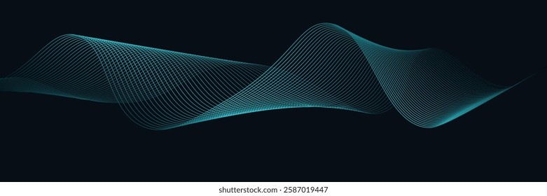 Smooth flow of wavy shape with gradient vector abstract background, dark blue design curve line energy motion, relaxing music sound or technology.