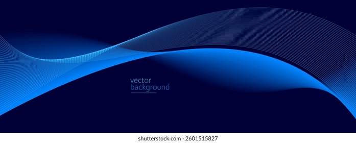 Smooth flow of wavy shape with gradient vector abstract background, dark blue design curve line energy motion, relaxing music sound or technology.
