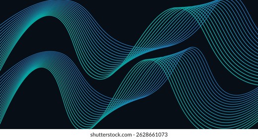 Smooth flow of wavy shape with gradient vector abstract background, dark blue design curve line energy motion, relaxing music sound or technology.