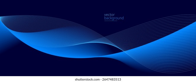 Smooth flow of wavy shape with gradient vector abstract background, dark blue design curve line energy motion, relaxing music sound or technology.