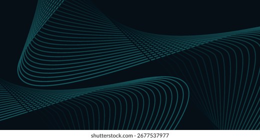 Fluxo suave de forma ondulada com fundo abstrato de vetor gradiente, movimento de energia de linha de curva de design azul escuro, som de música relaxante ou tecnologia.