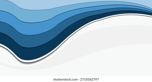 Smooth, flowing abstract design featuring multiple horizontal wavy layers in a gradient of blue hues, from light to dark, with subtle depth.