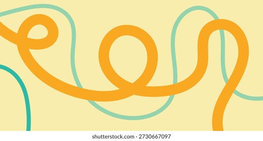 Líneas Abstractas Fluidas en Naranja y Verde Azulado sobre Un Fondo Amarillo, Evocando Movimiento y Energía Dinámica