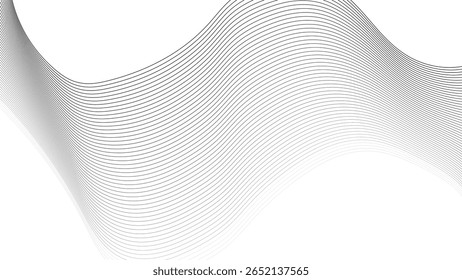 
Fluxo suave de linhas curvas pretas formando padrões de onda em um fundo branco limpo, ilustração vetorial abstrata para projetos de design contemporâneos