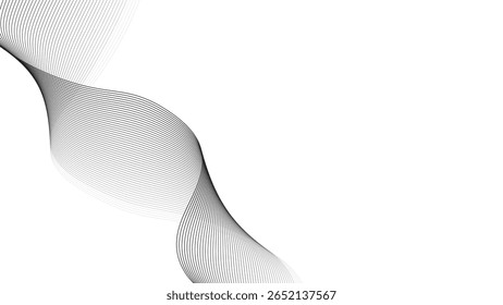 
Smooth flowing black curved lines forming wave patterns on a clean white background, abstract vector illustration for contemporary design projects