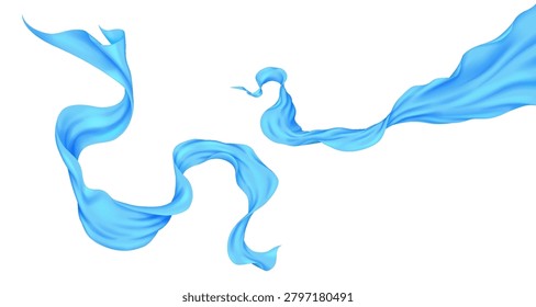Smooth flowing blue fabric creating wavelike patterns with a dynamic sense of movement. The illustration features a white background emphasizing the fabrics elegance.