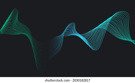 Die Schallwelle von glatt fließenden blauen Wellenlinien. Vektorgrafik.