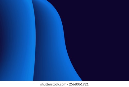 Smooth flowing blue waves create an abstract design against a dark navy background.