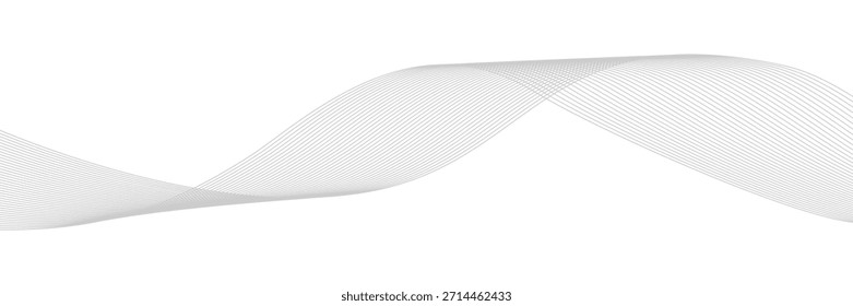 Smooth flowing curves form dynamic abstract composition. Grey ribbons on white backdrop. Modern vector graphic for digital presentations and contemporary business templates.