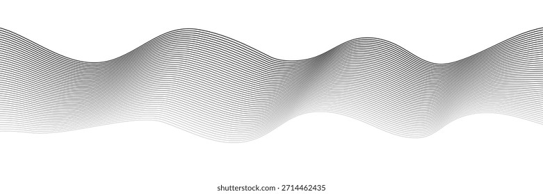 Smooth flowing curves form dynamic abstract composition. Grey ribbons on white backdrop. Modern vector graphic for digital presentations and contemporary business templates.
