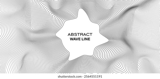 Smooth flowing dynamic black circle round sphere wave lines isolated on white background. Technology, digital, communication, science, music concept vector background illustration