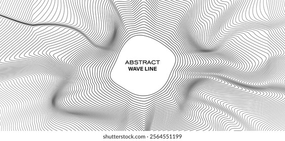 Smooth flowing dynamic black circle round sphere wave lines isolated on white background. Technology, digital, communication, science, music concept vector background illustration