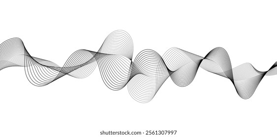 Smooth flowing dynamic black wave lines isolated on white background. Technology, digital, communication, science, music concept vector background illustration