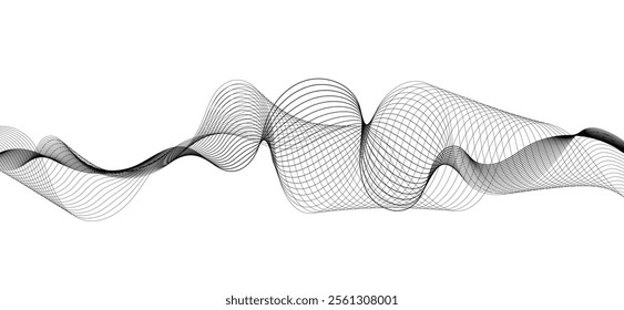 Smooth flowing dynamic black wave lines isolated on white background. Technology, digital, communication, science, music concept vector background illustration