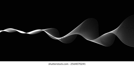 Smooth flowing dynamic black wave lines isolated on white background. Technology, digital, communication, science, music concept vector background illustration