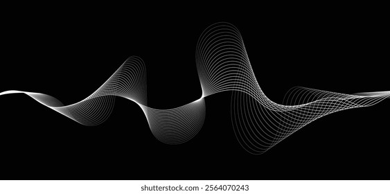 Smooth flowing dynamic black wave lines isolated on white background. Technology, digital, communication, science, music concept vector background illustration