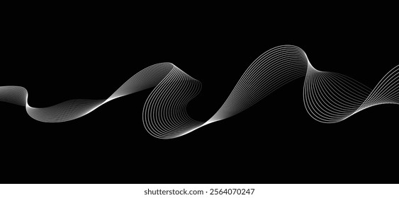 Smooth flowing dynamic black wave lines isolated on white background. Technology, digital, communication, science, music concept vector background illustration