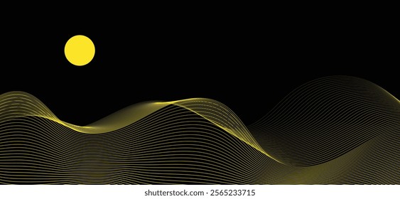 Smooth flowing dynamic black wave lines mountain landscape scenery isolated on white background. Technology, digital, communication, science, music concept vector background illustration