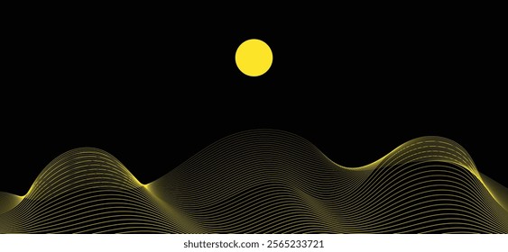 Smooth flowing dynamic black wave lines mountain landscape scenery isolated on white background. Technology, digital, communication, science, music concept vector background illustration