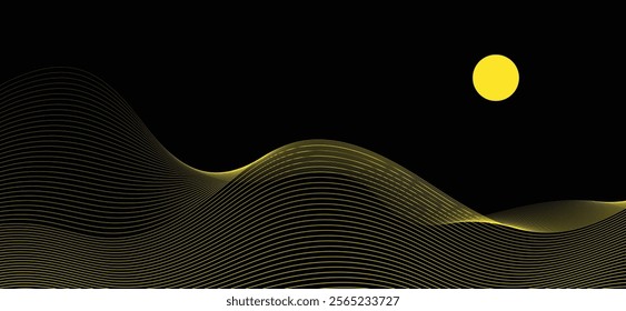 Smooth flowing dynamic black wave lines mountain landscape scenery isolated on white background. Technology, digital, communication, science, music concept vector background illustration