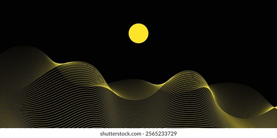 Smooth flowing dynamic black wave lines mountain landscape scenery isolated on white background. Technology, digital, communication, science, music concept vector background illustration