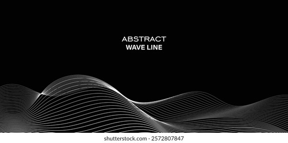 Smooth flowing dynamic black white wave lines mountain landscape scenery isolated on white background. Technology, digital, communication, science, music concept vector background illustration
